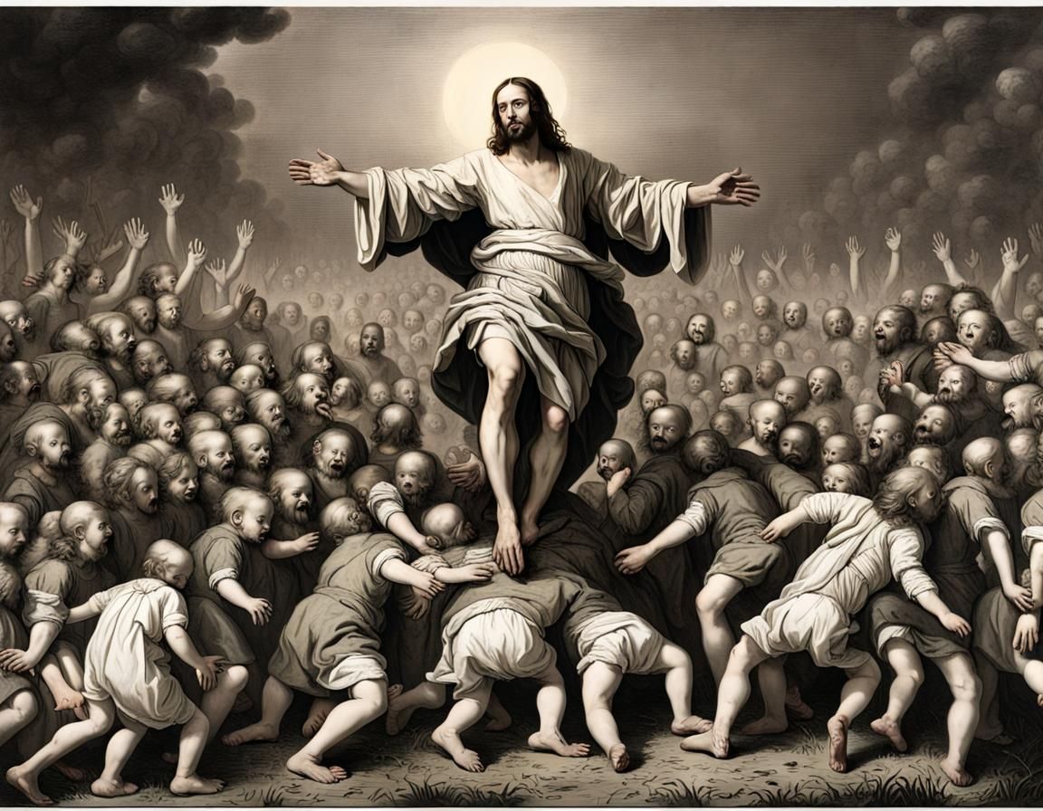 Gigantic Jesus Stomping Babies: Rembrandt-Inspired
