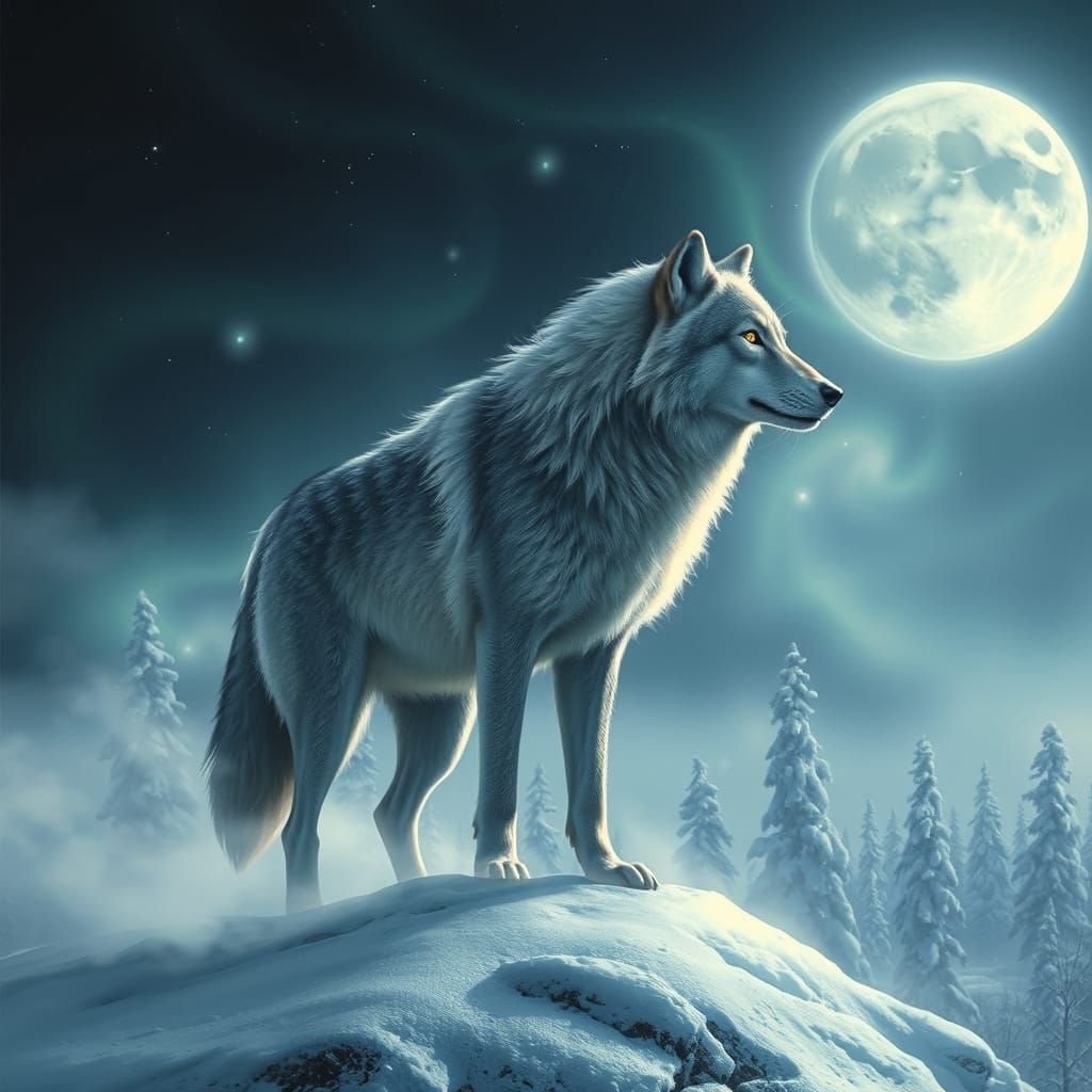 Ethereal Wolf of the Northern Lights