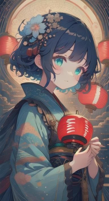 Anime Girl in Qipao Double Exposure Collage Art