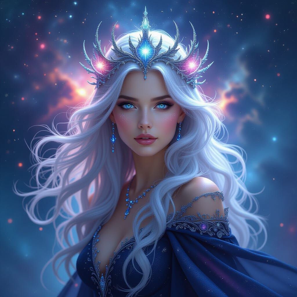 Cosmic Witch Queen in Nebula, Ethereal Fantasy Art