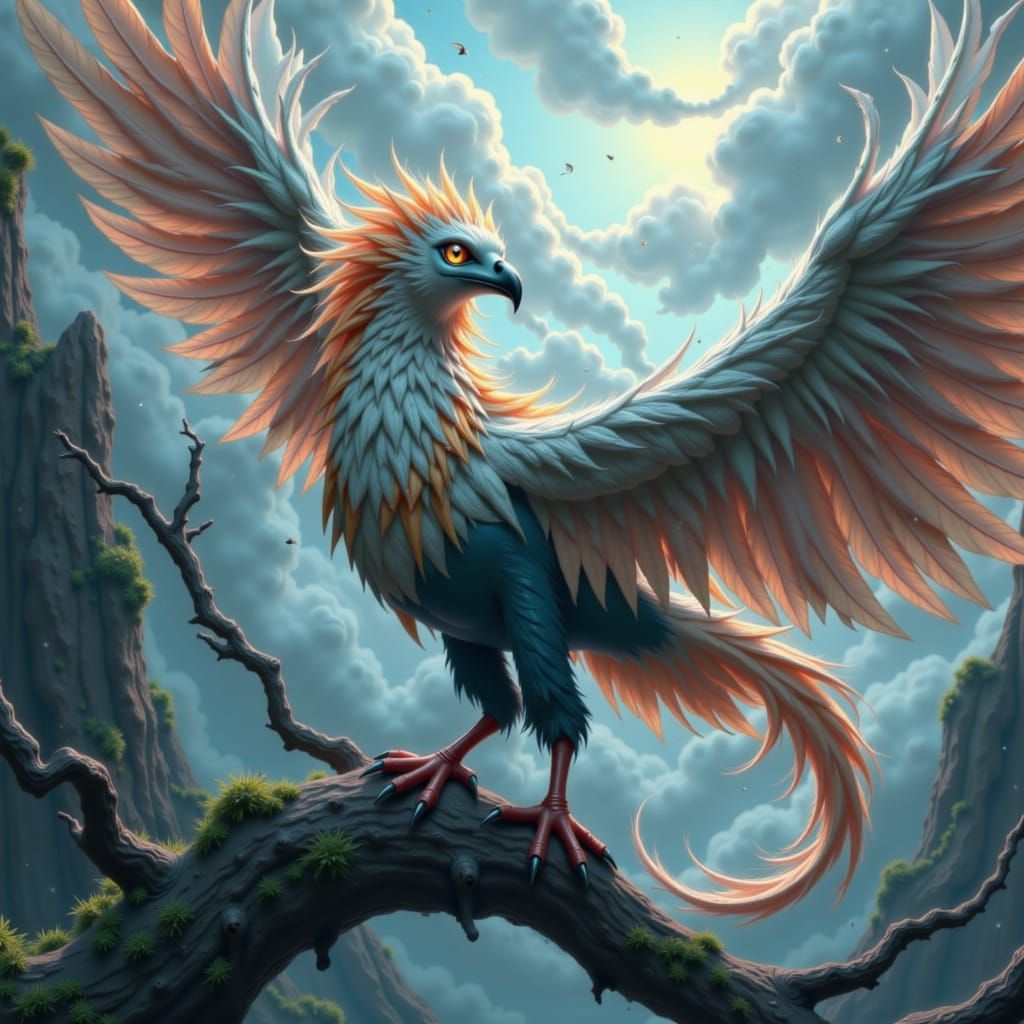 Griffin in Harmony and Storm, a Digital Painting