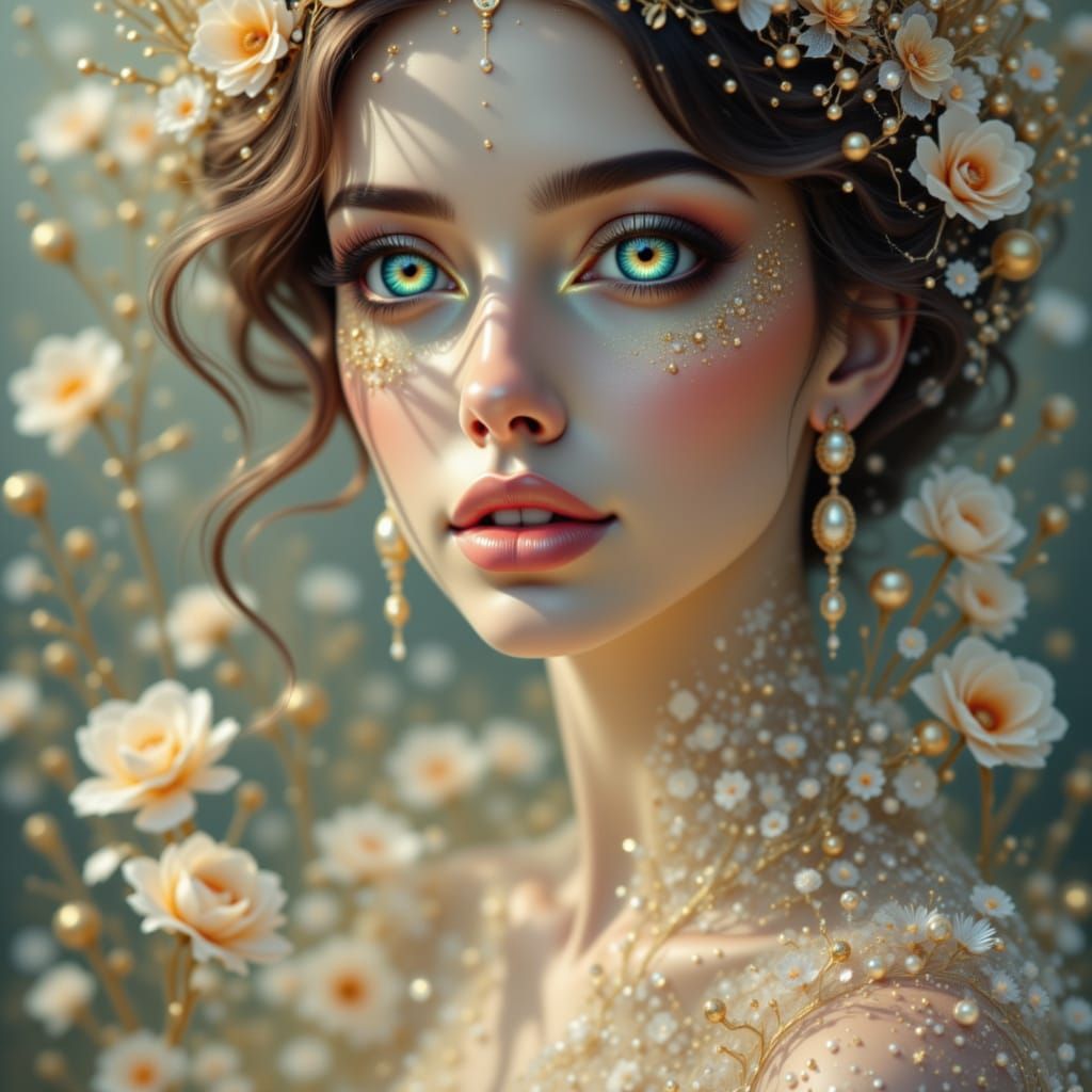 Ethereal Woman with Striking Eyes in Dynamic Lighting