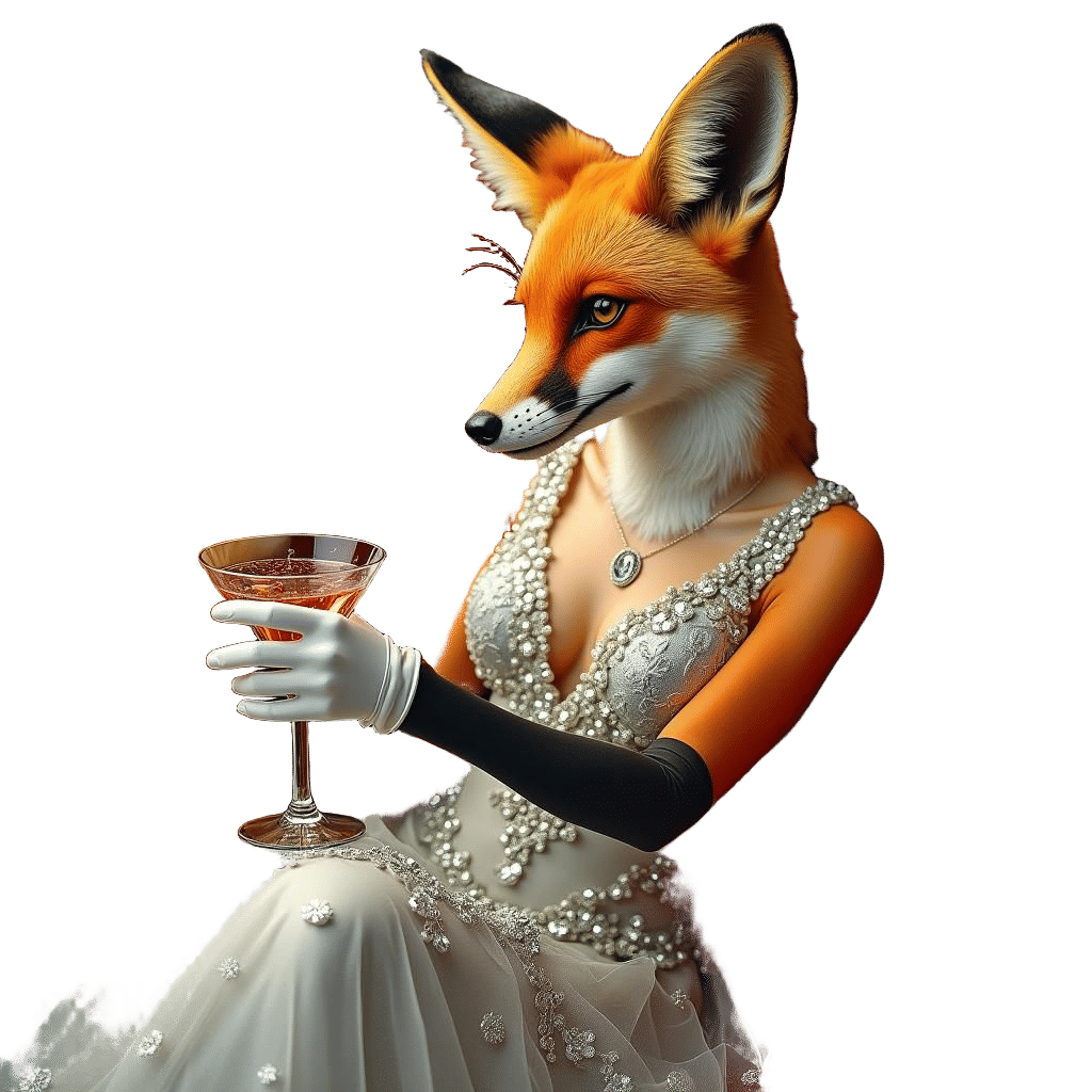 Elegant Fox in Shiny Dress with Cocktail