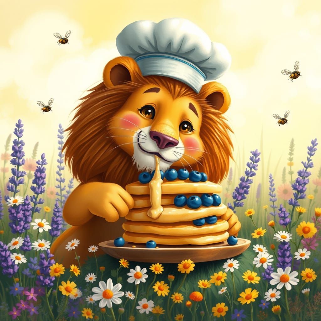 Whimsical Lion Chef in a Sun-Kissed Meadow