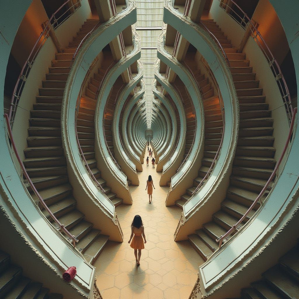Mind-Bending Optical Illusion Staircase in Impossible Geomet...