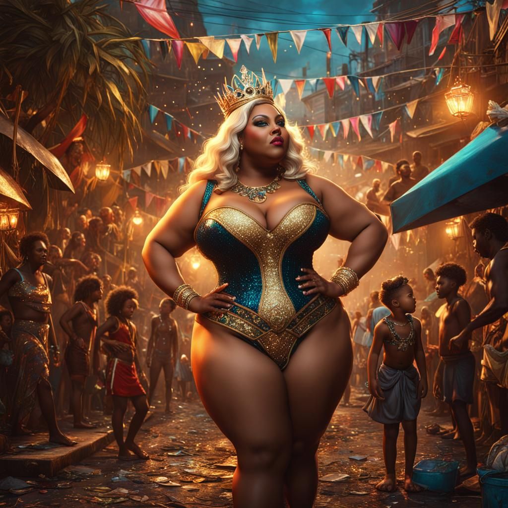 Carnival Queen Kiss in Rio Slums: Detailed Matte Painting