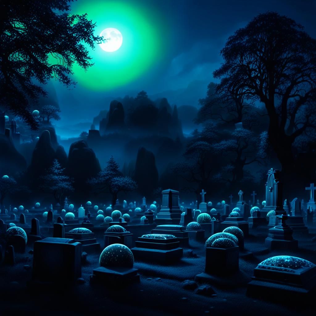 Ethereal Cemetery at Dusk: Cinematic Concept Art