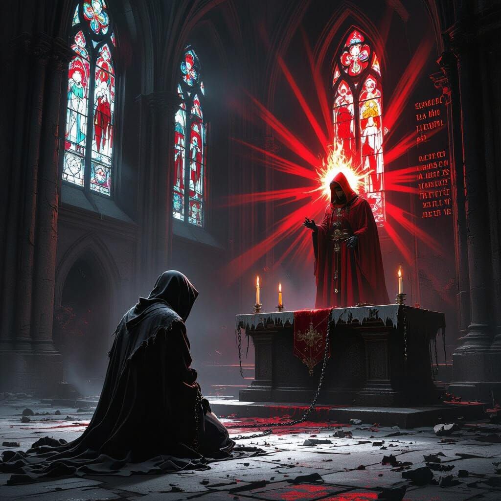 Corrupted Altar in Gothic Cathedral: A Dark Fantasy Scene