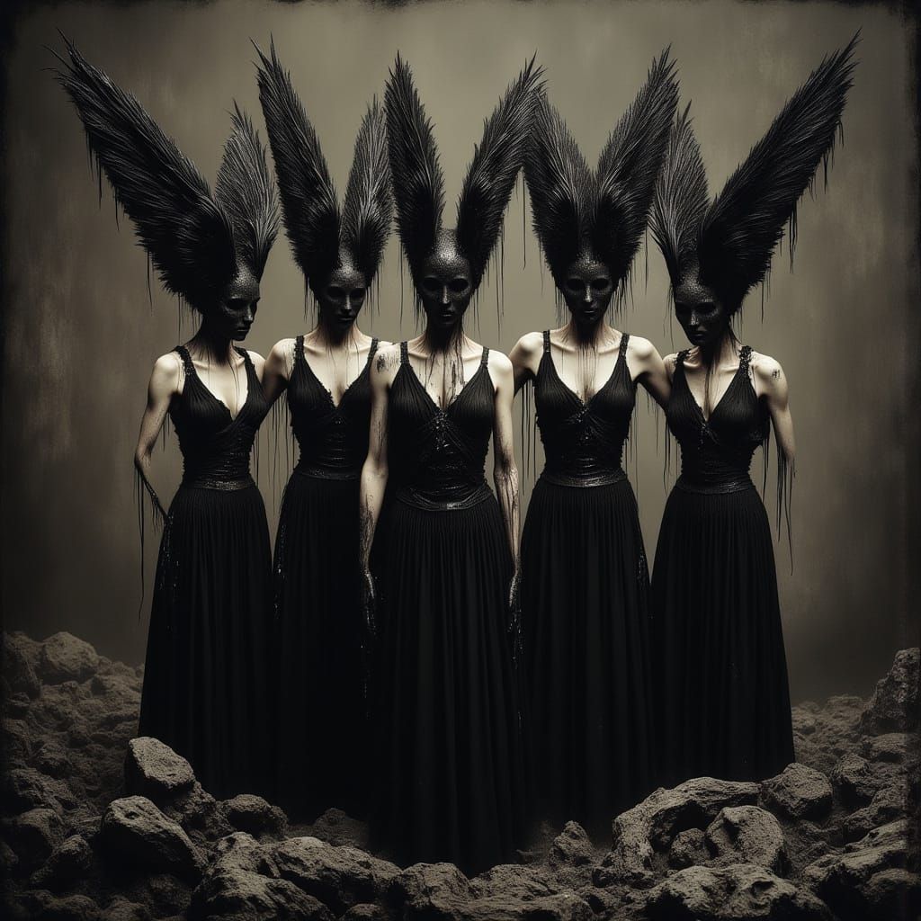 Grotesque Harpies Singing in Dark Portraits Style