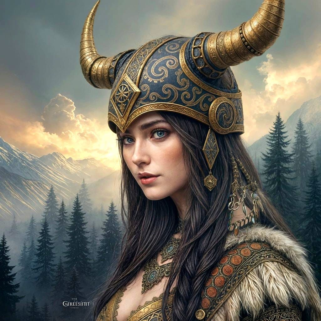 Cyberpunk Norse Warrior in Rich, Atmospheric Landscape