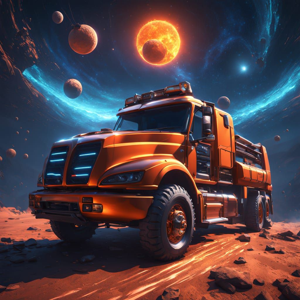 Cyberpunk Interstellar Truck in Vibrant Nebula