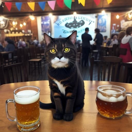 Cat at Oktoberfest in Surreal Abstract Style