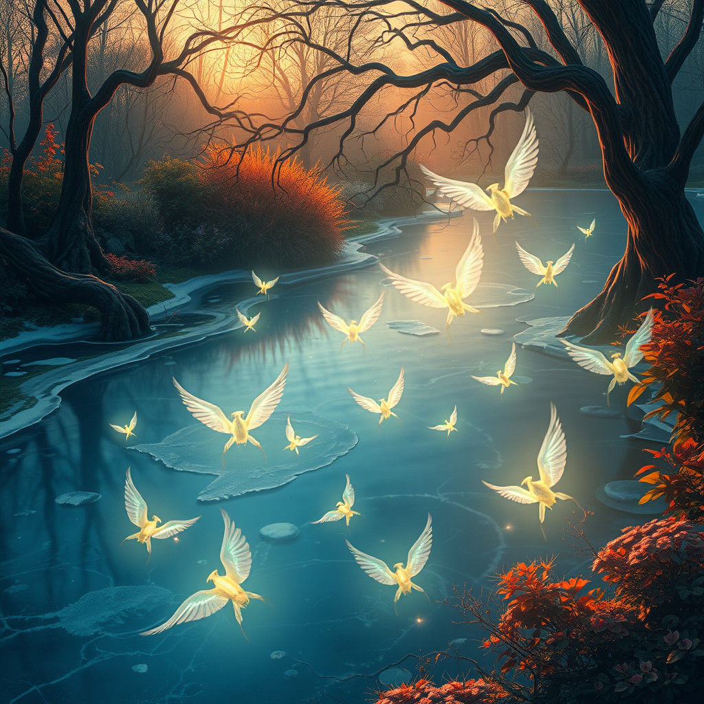 Enchanted Garden: Surreal World Beneath Frozen Pond
