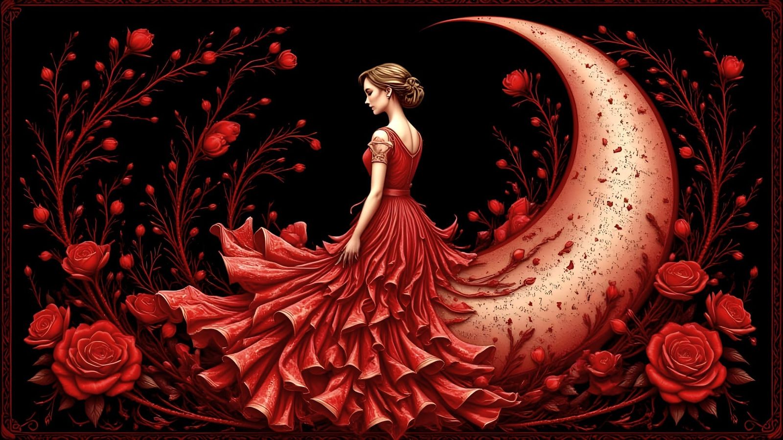 Elegant Woman Amidst Memories in Art Nouveau Style