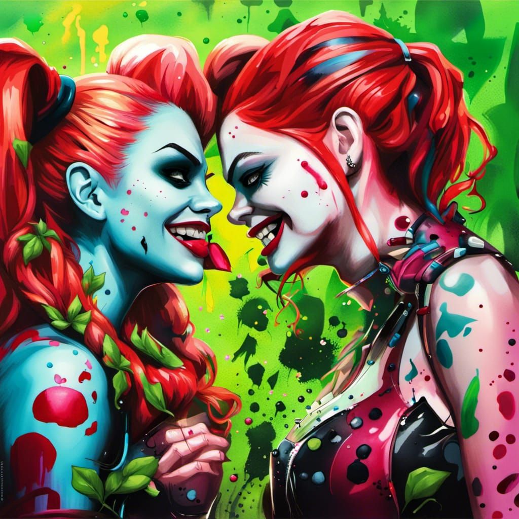 Harley Quinn and Poison Ivy in Graffiti Art