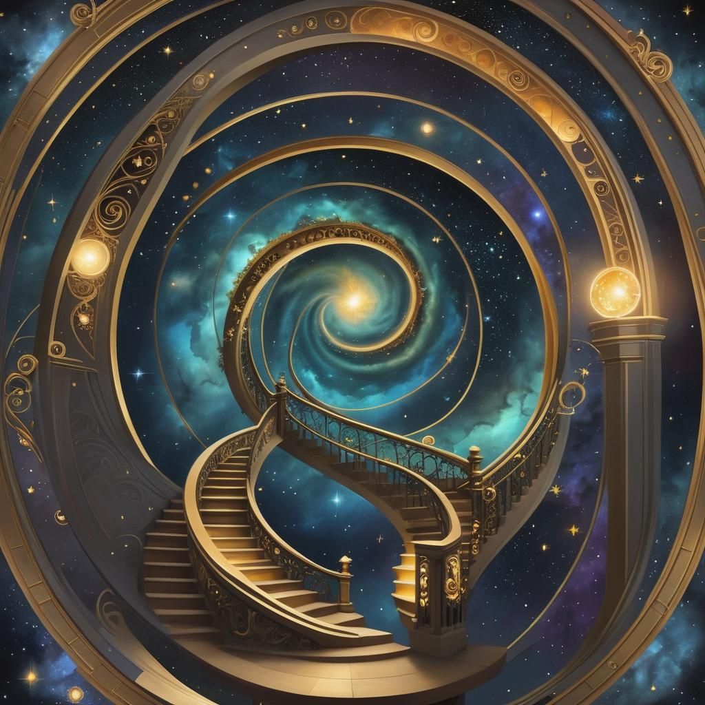 Surreal Portal Landscape with Moonlit Sky and Sunset