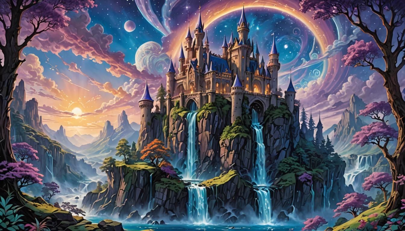 Magical Xanth Forests with Ethereal Castle, Hyperrealistic A...