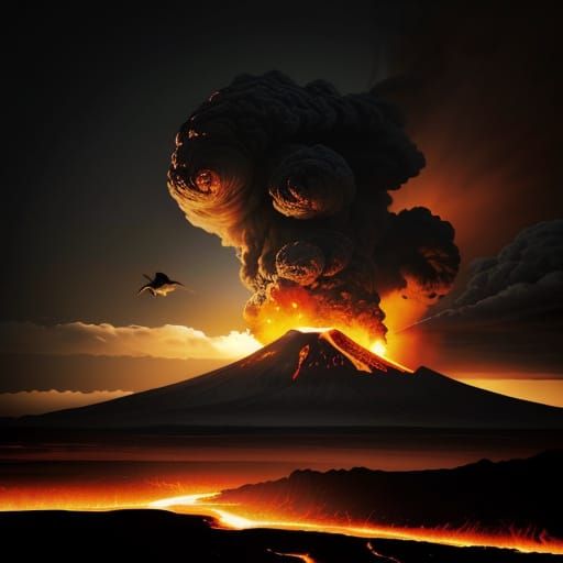Epic Volcanic Eruption in Romantic Landscape Style