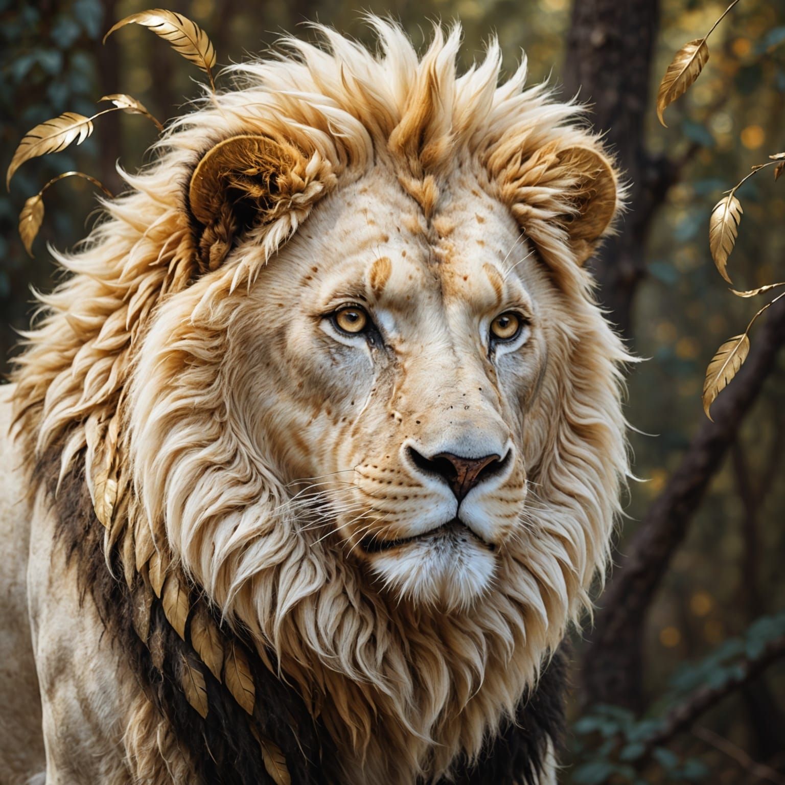 Majestic White Lion with Golden Mane Digital Painting