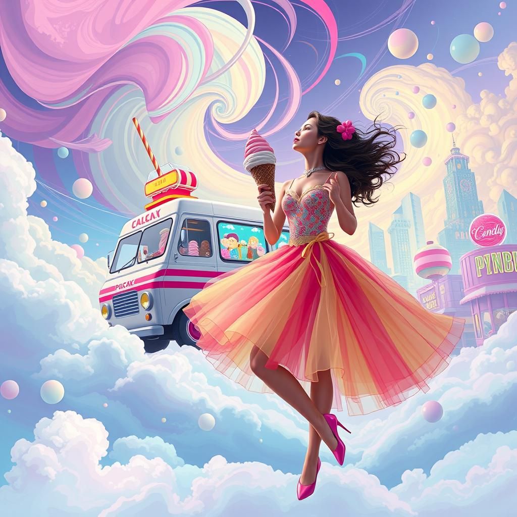 Dreamy Ice Cream Fantasy in Bold Vector Art