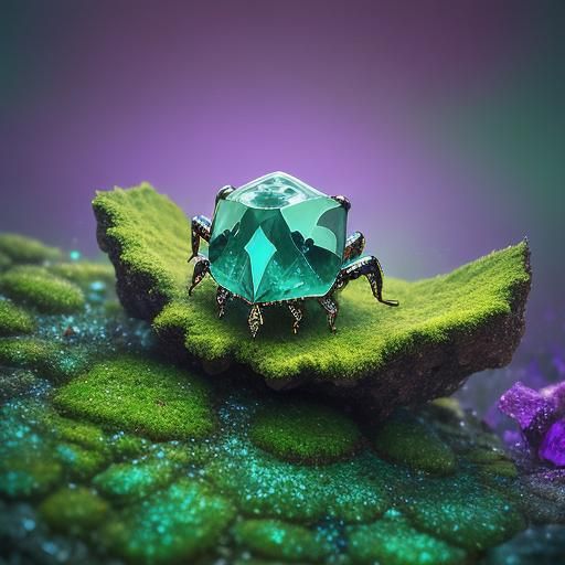 Gem Beetle on Mossy Rock: Surreal Macro Photography
