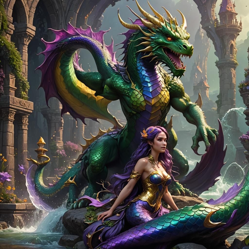 Dragon-Mermaid Hybrid in Dark Fantasy Style