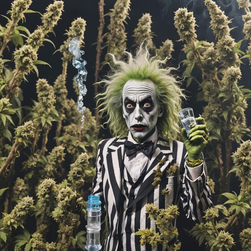 Beetlejuice Smoking a Bong in Cartoon Style