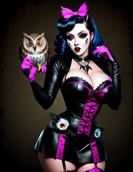 Horrorcore Owl Girl Pinup Illustration