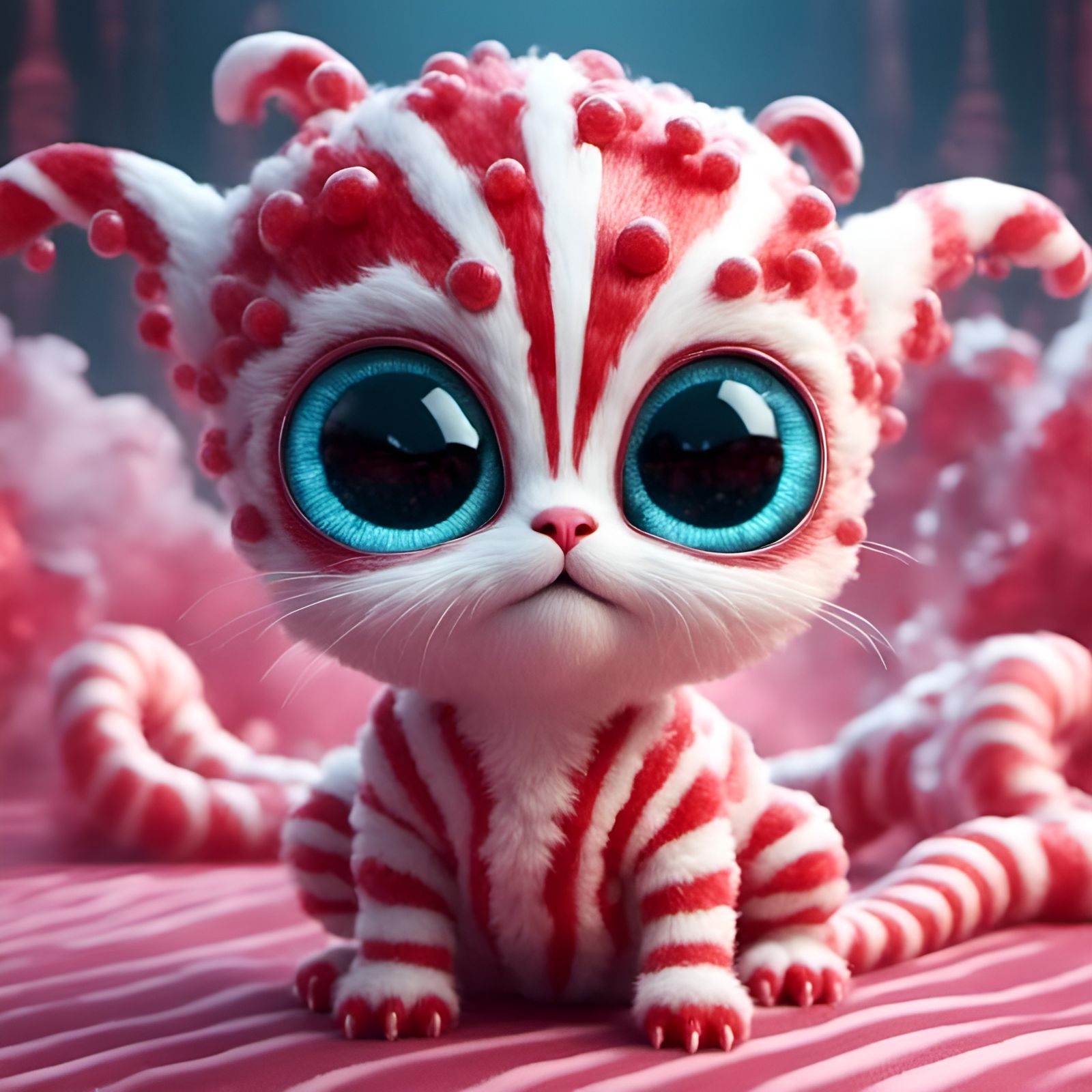 Peppermint Striped Alien Pet in Digital Art Style