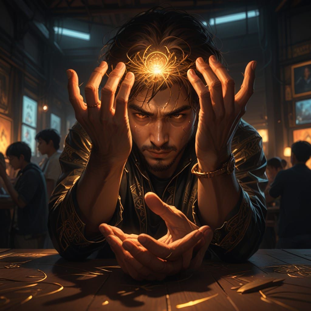 Man Performing '6 7 Meme' in Ethereal Golden Hour Light