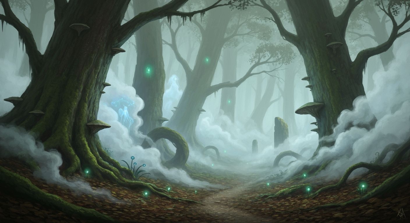 Misty Forest Path in Ethereal Light