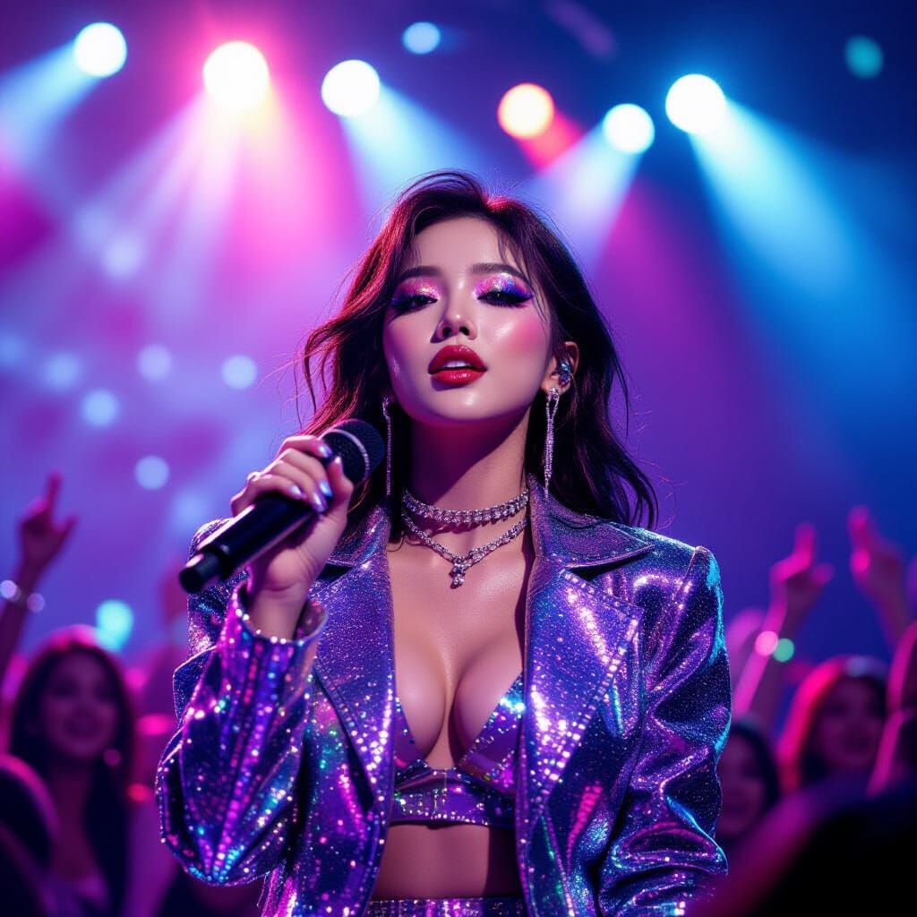 Pop Star Performance in Magenta and Blue