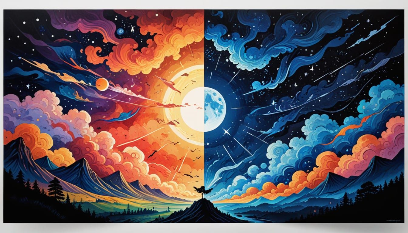 Vibrant Doodle Poster Depicts Day and Night Contrast