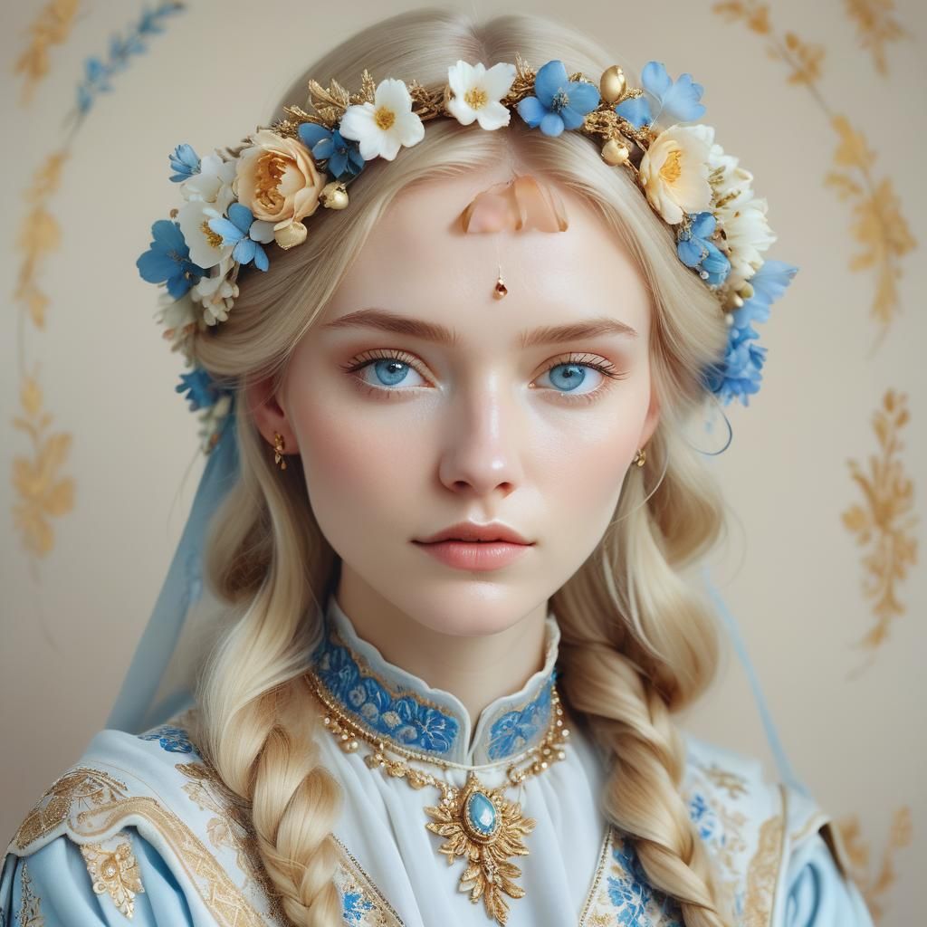 Slavic Beauty in Traditional Dress: A Golden Portrait