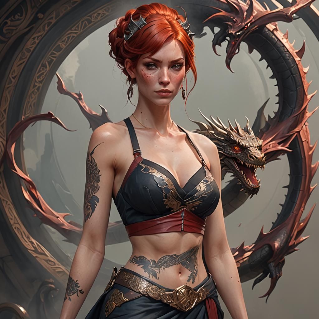 Redhead with Dragon Tattoo: Hyperdetailed Art Portrait