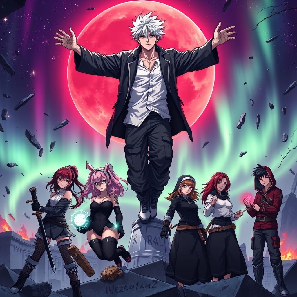 Divine Warrior Surrounded by Fierce Allies in a Shattered Re...