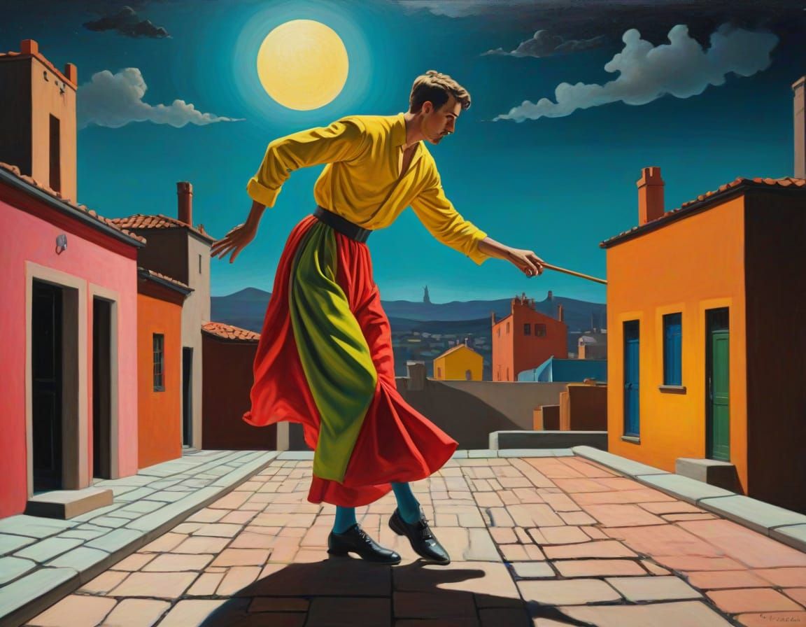 Surreal Rooftop Dancers in Fauvist Style