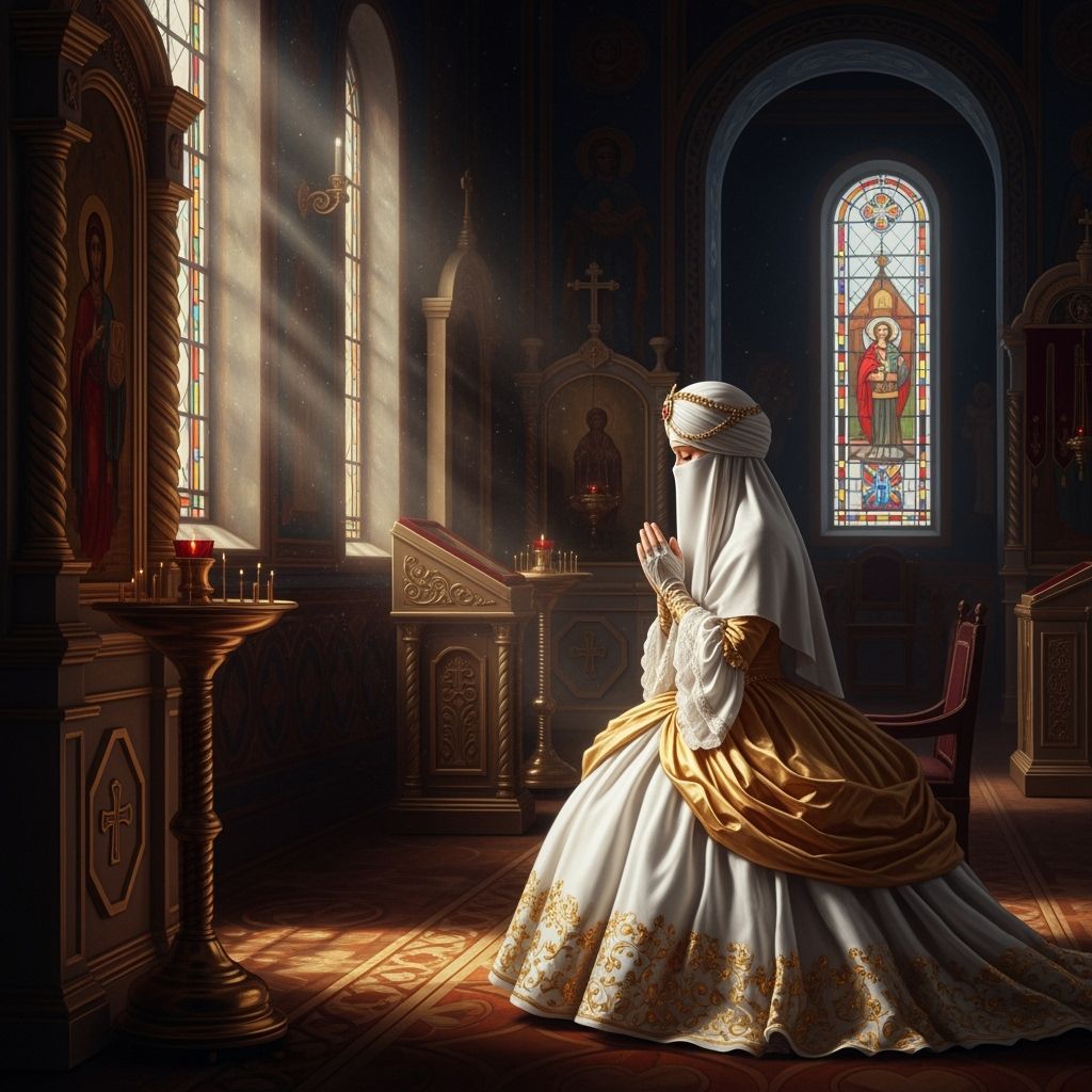 Princess in Prayer at Orthodox Church, Ethereal Fantasy Styl...