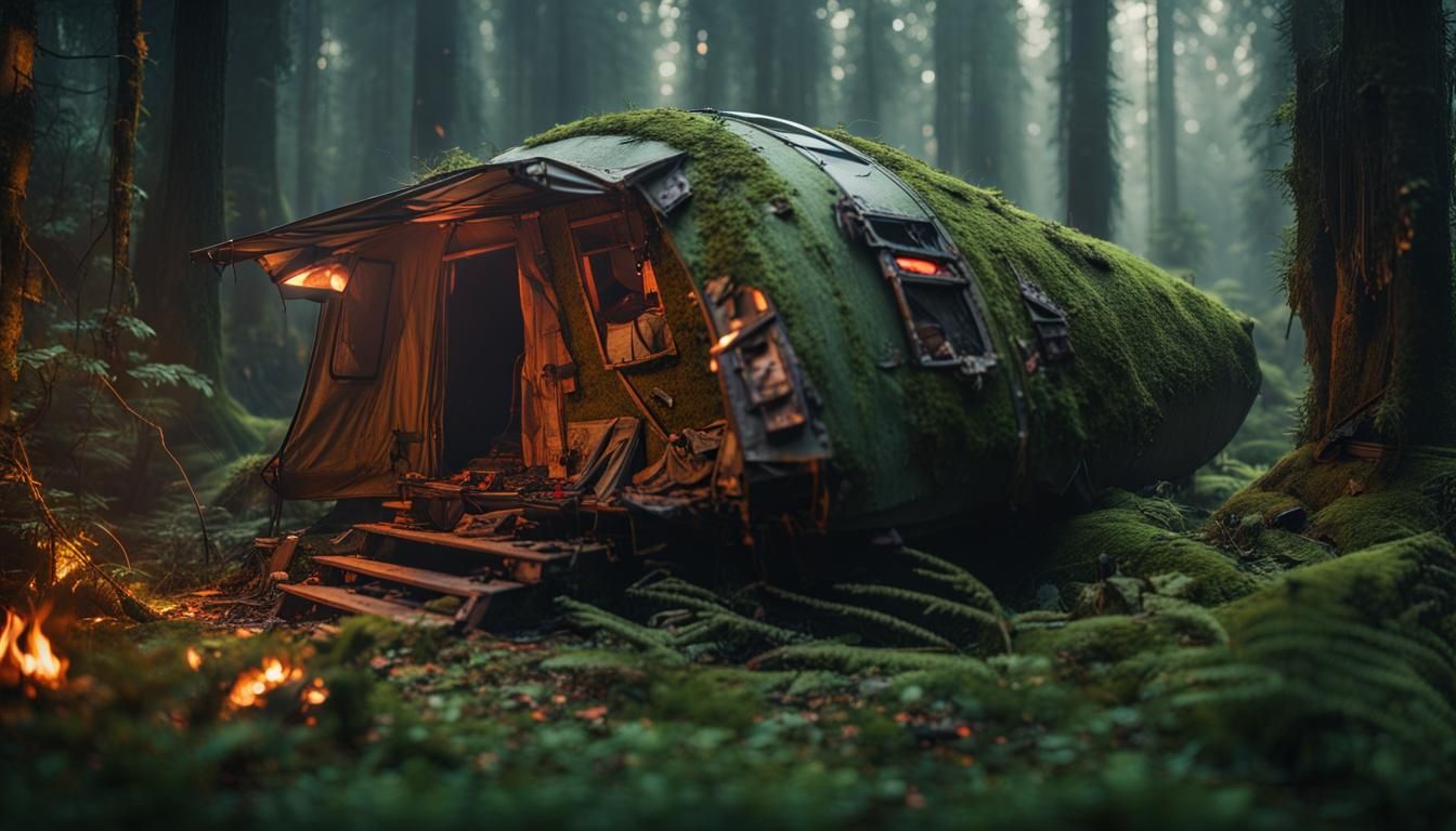 Damaged Plane in Forest: Cyberpunk 2099 Photography