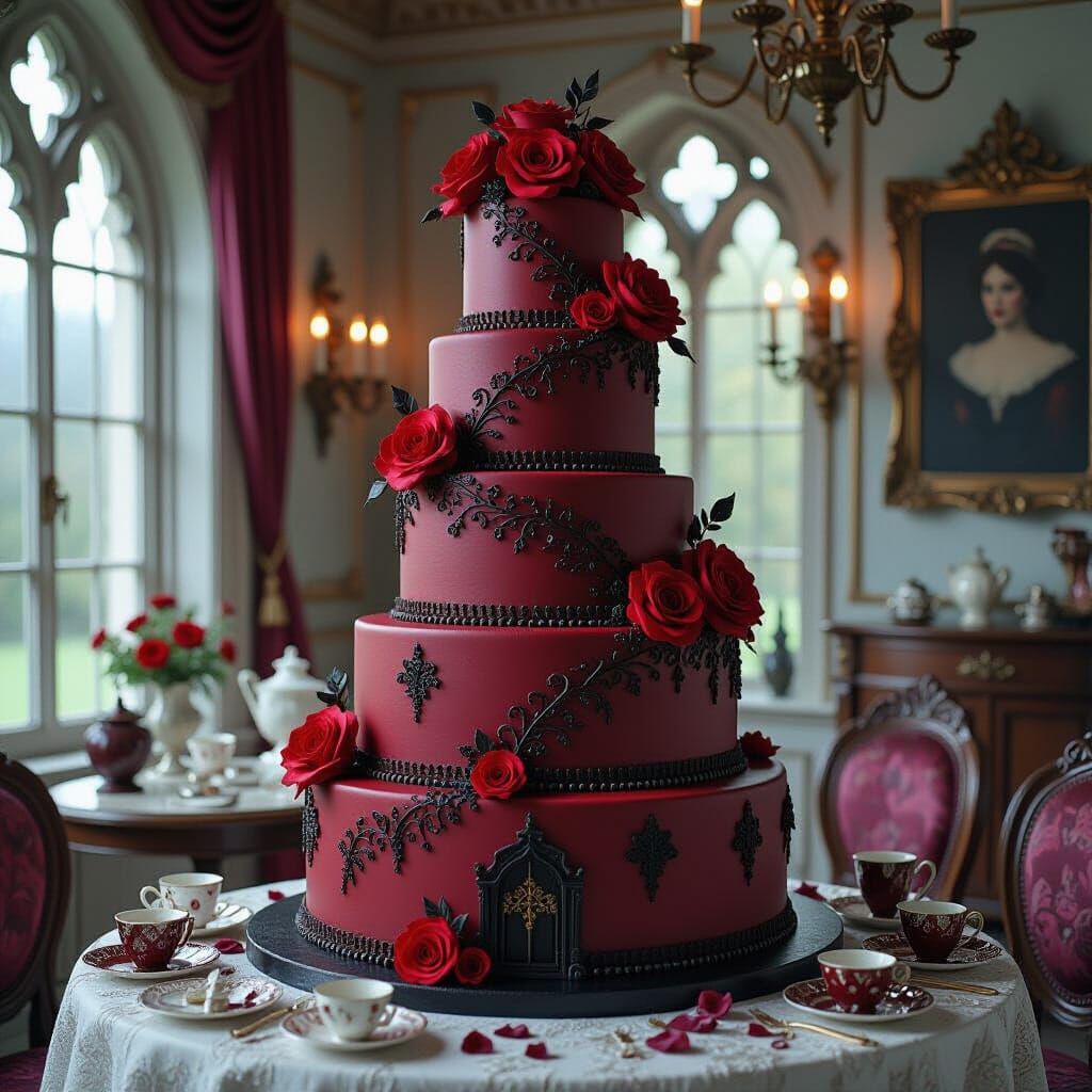 Gothic Cakes and Enchanted Pastries in Whimsical Setting