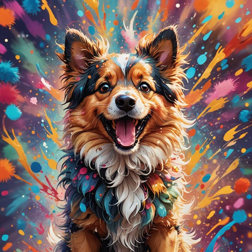 Joyful Dog Portrait in Cartoon Splash Art Style