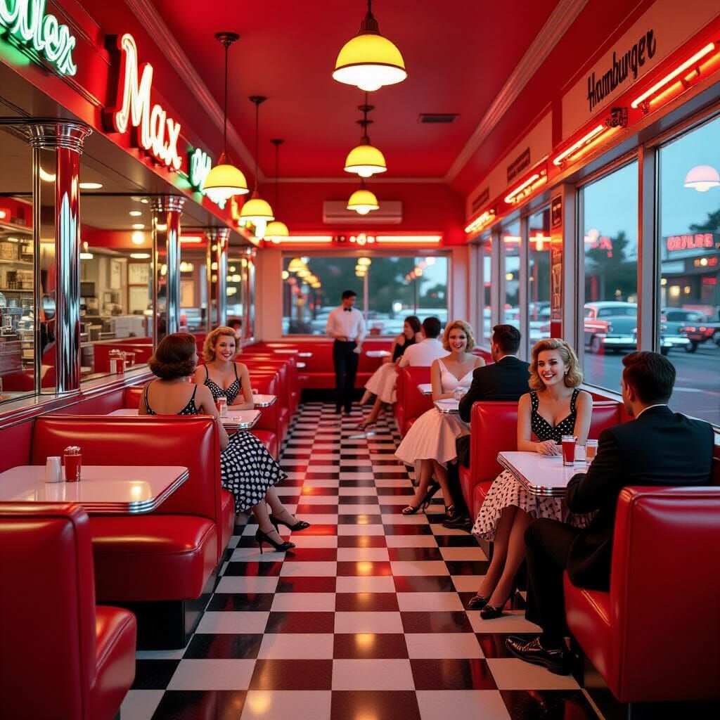 Vibrant 1950s MAX Restaurant in Retro Diner Style