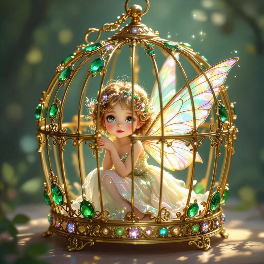 Luminous Fairy in Jeweled Birdcage
