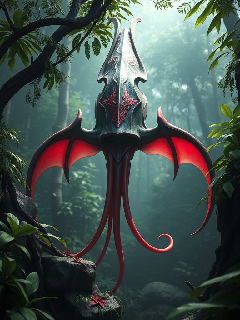 Vampire Squid Thrives in a Lush Rainforest Landscape