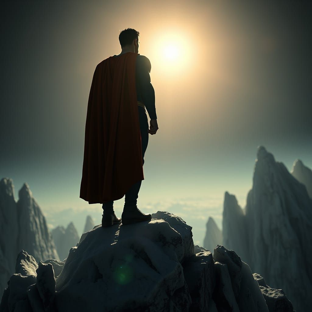 Superman Gazing Out at Neptune's Celestial Landscape