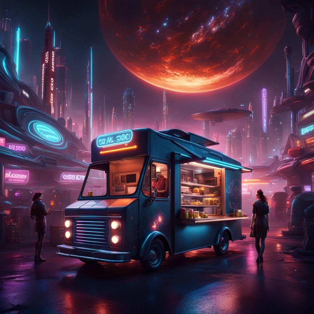 Futuristic space food truck