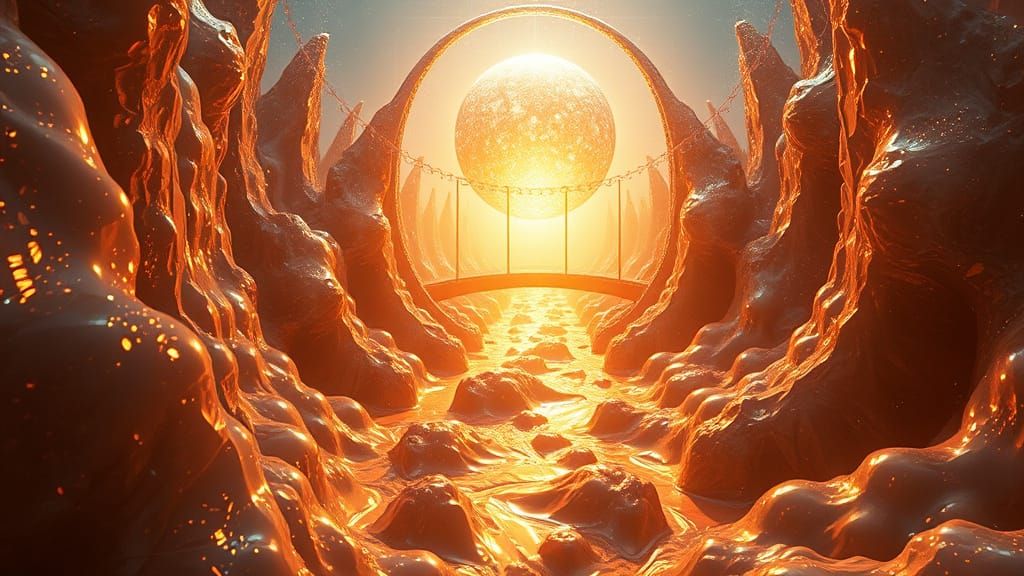 Ethereal Orb Illuminates Kaleidoscopic Fractal Landscape