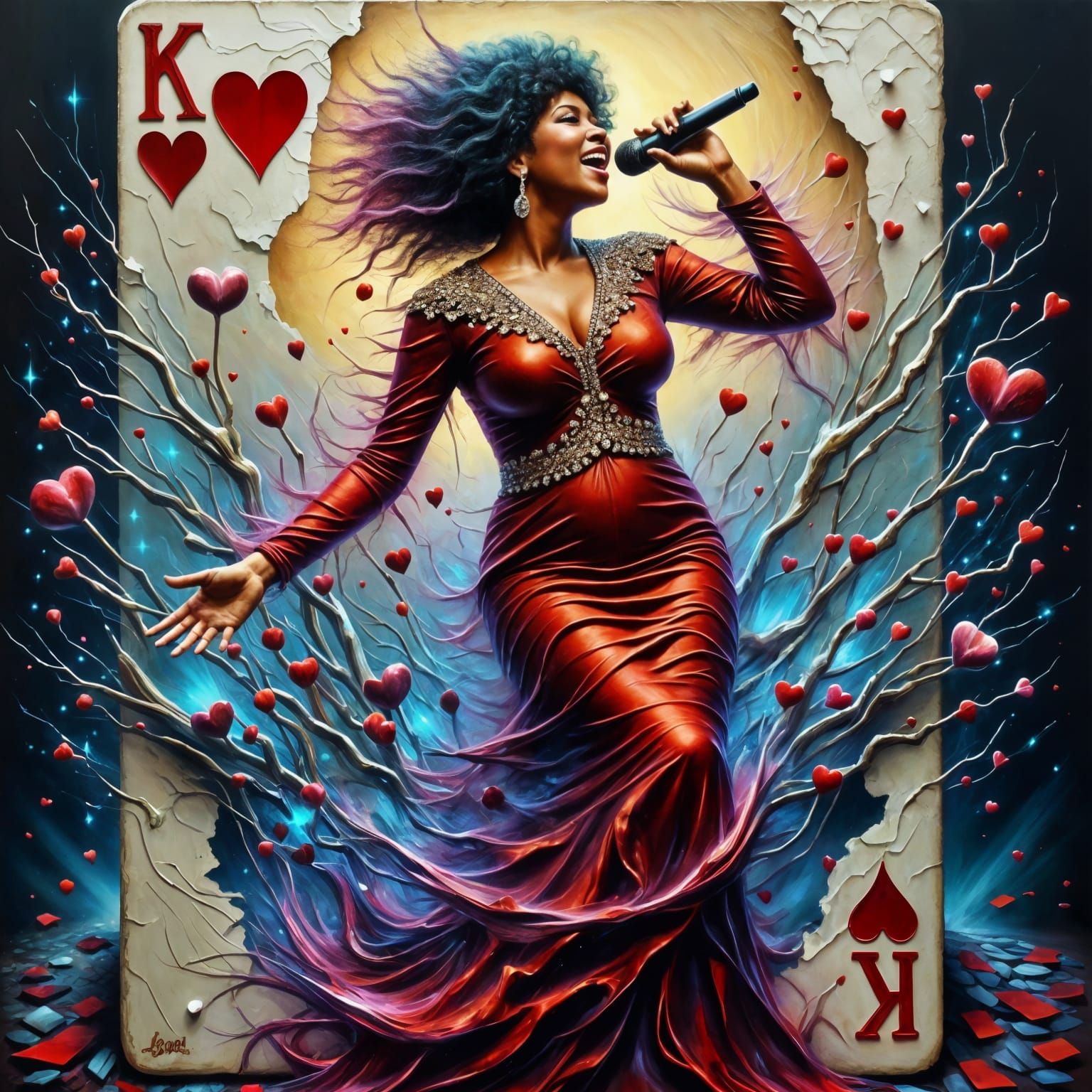 Aretha Franklin Escaping the Queen of Hearts in Neo-Impressi...