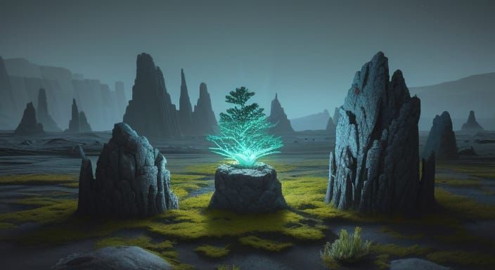 Mysterious Stone on Alien Landscape