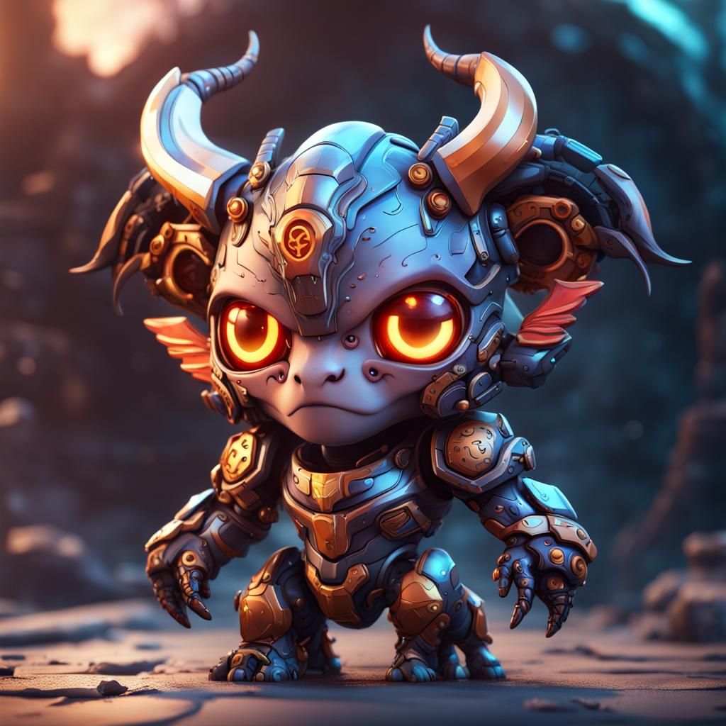 Chibi Cyborg Chimera: Detailed Digital Art